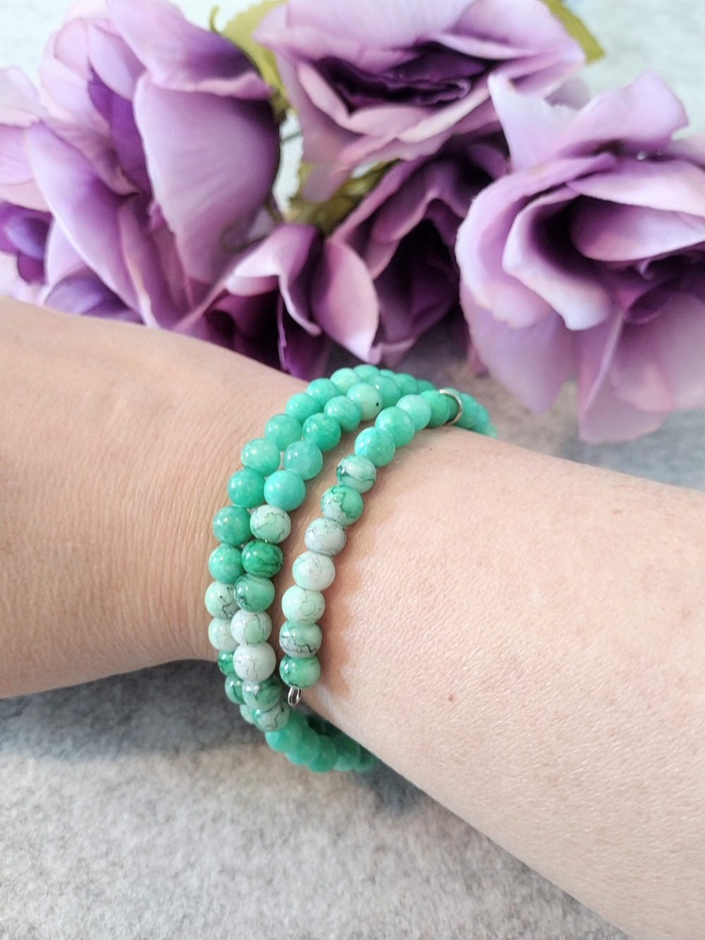 Seafoam Green Dragons Veins Beaded Wrap Bracelet